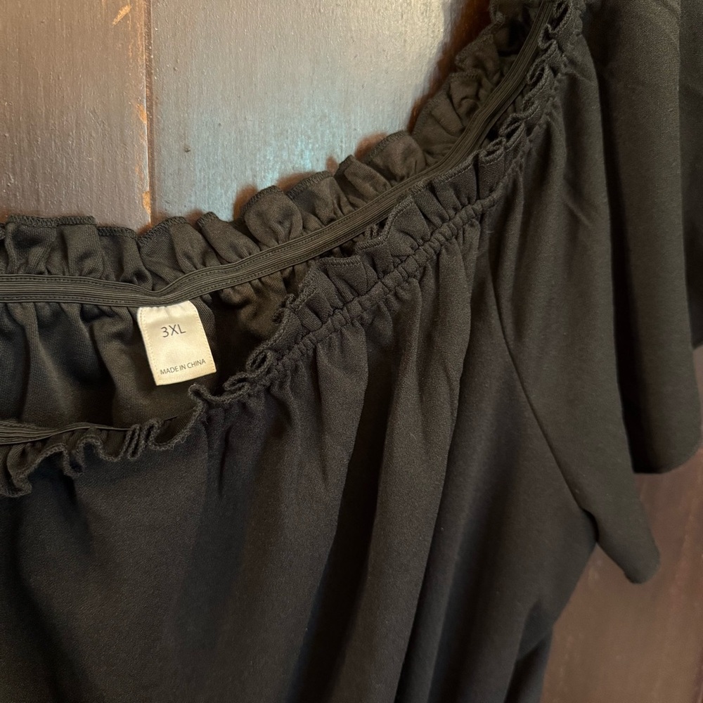 Black Ruffled Off-Shoulder Mini Sundress - Picture 2 of 5